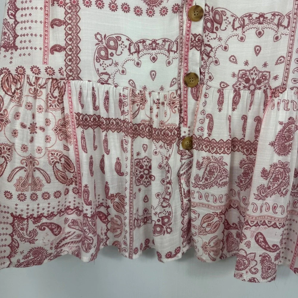 Mlle Gabrielle Red White Paisley Bandana Button Front Ruffle Midi Skirt Size L - Picture 7 of 12